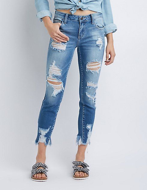 Cello Destroyed Skinny Jeans Cello Destroyed Skinny Jeans Cello Frayed Hem Destroyed Skinny Jeans Ce | Charlotte Russe