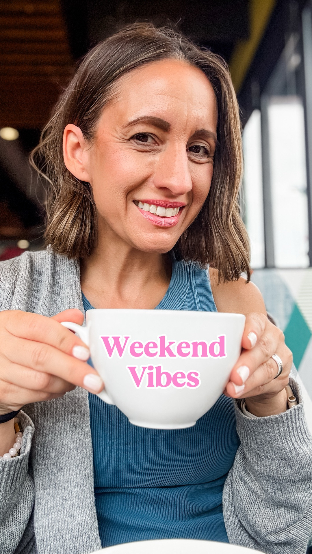 Weekend Vibes for Father’s Day Weekend! 
Love this grey cardigan, tank top, and cute jeans. 
Plus the latte that’s almost the same size as my head is the best. 
Petite style 
Brunch style 
Casual style 
Summer outfit

#LTKOver40 #LTKPetite #LTKdayinmylife