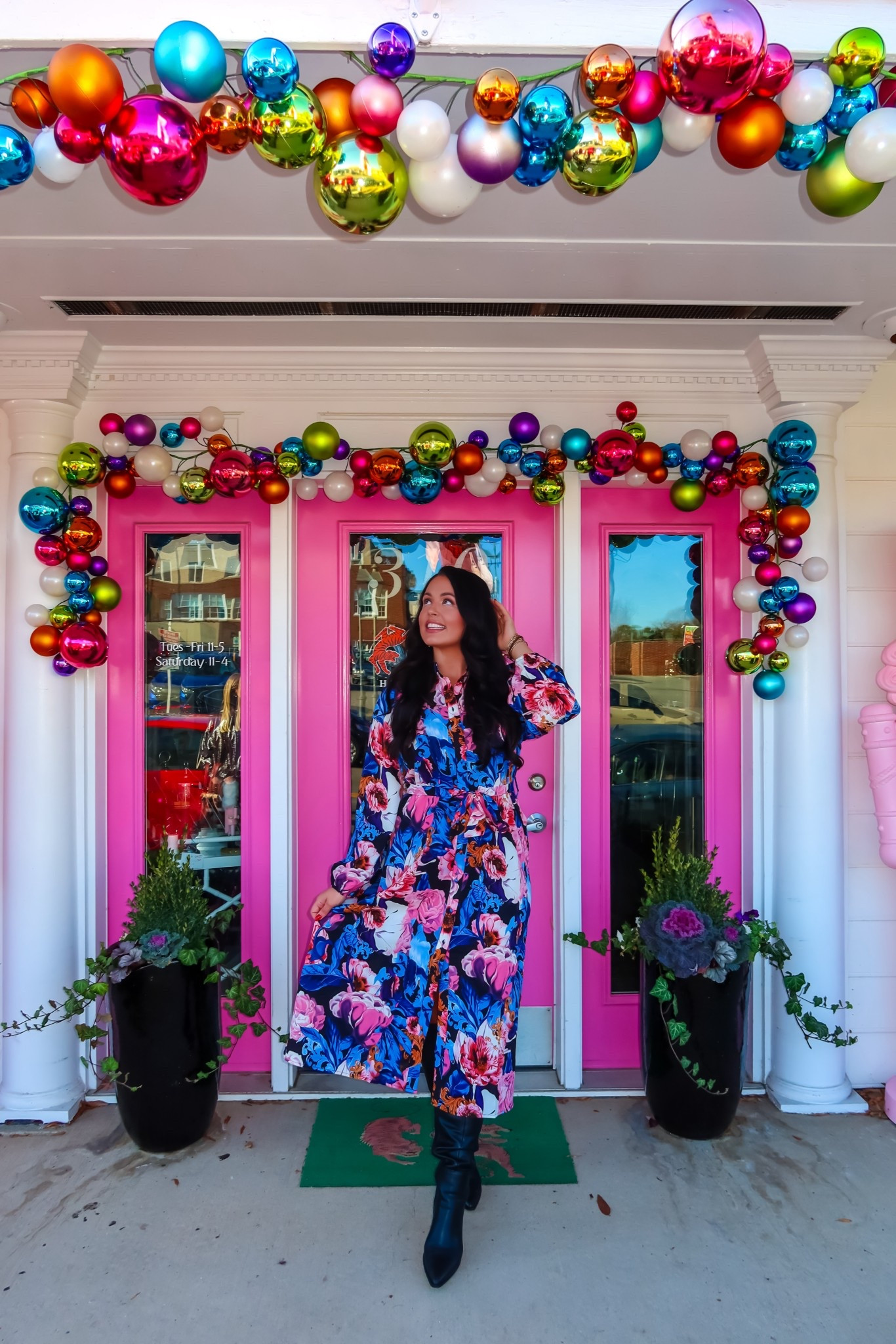 Under $30 Amazon floral maxi dress (medium), under $50 Amazon black pointed toe knee high boots (tts) #founditonamazon 

#LTKHoliday #LTKSaleAlert #LTKFindsUnder50