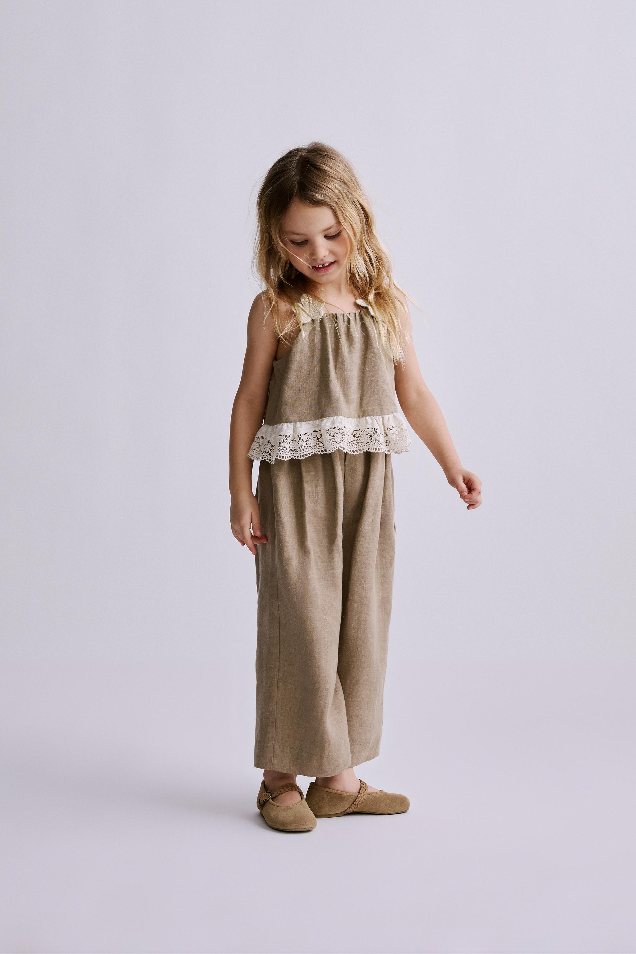 LINEN LACE FLOWER JUMPSUIT | Zara US