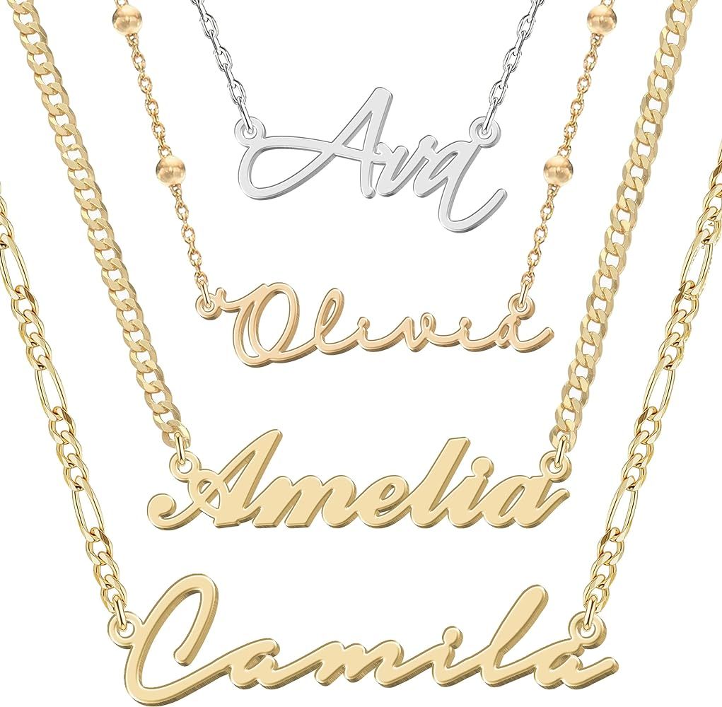 UMAGICBOX Personalized Name Necklace with 14 Font Styles - Customizable Gold & Silver Pendant - I... | Amazon (US)
