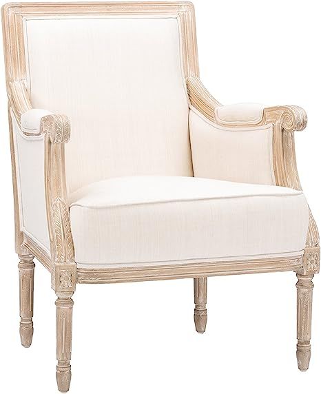 Baxton Studio Chavanon Wood and Linen Traditional French Accent Chair, Light Beige | Amazon (US)