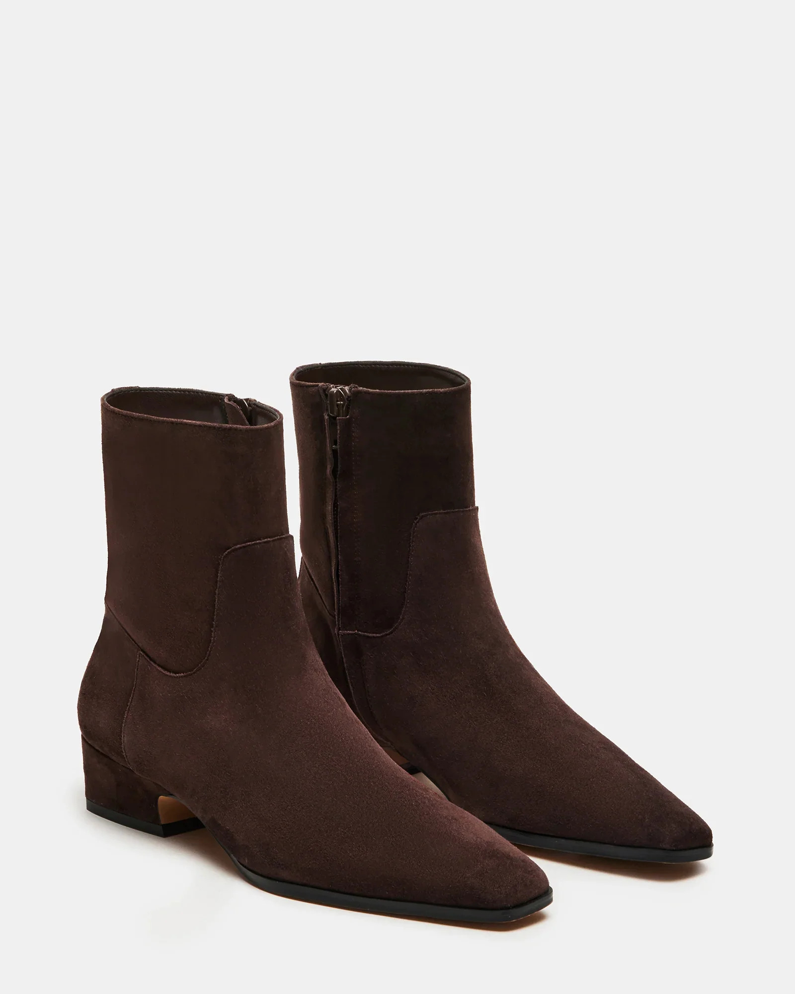 DUSTY Brown Suede Flared Block Heel Booties | Women's Designer Boots | Steve Madden (Canada)