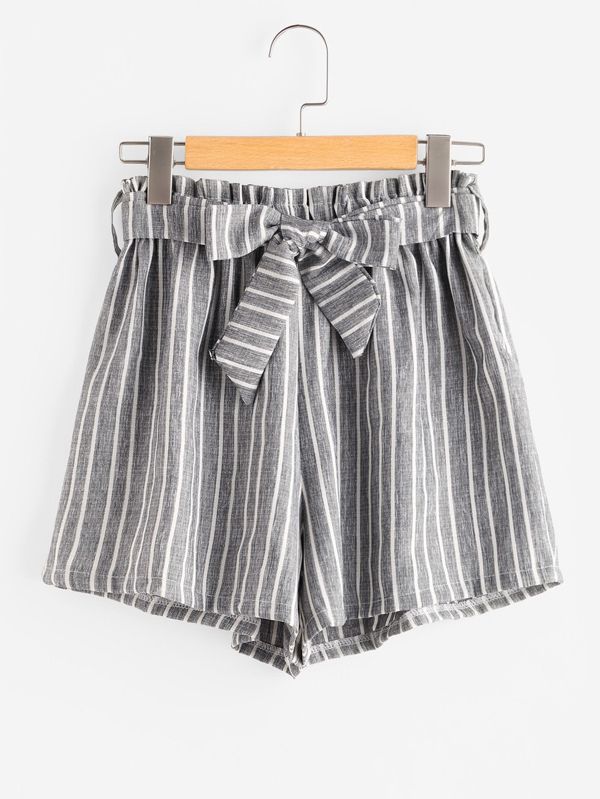 Striped Self Tie Front Shorts | SHEIN