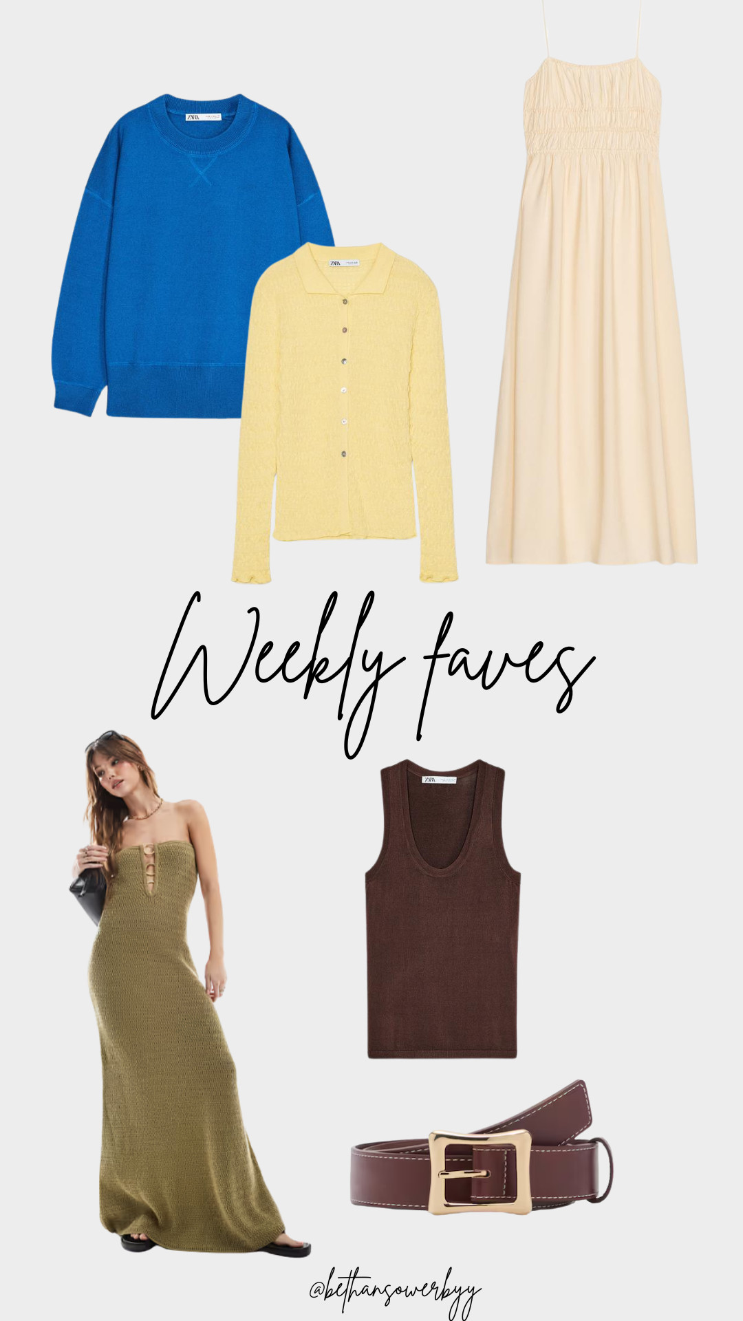 Weekly Favourites, Spring Outfit, 4th & Reckless, Zara, Mango, Maxi Dress, Knit Polo Top, Buckle Belt, Knit Sweatshirt  

 #LTKuk #LTKAroundTheWorld #LTKspring