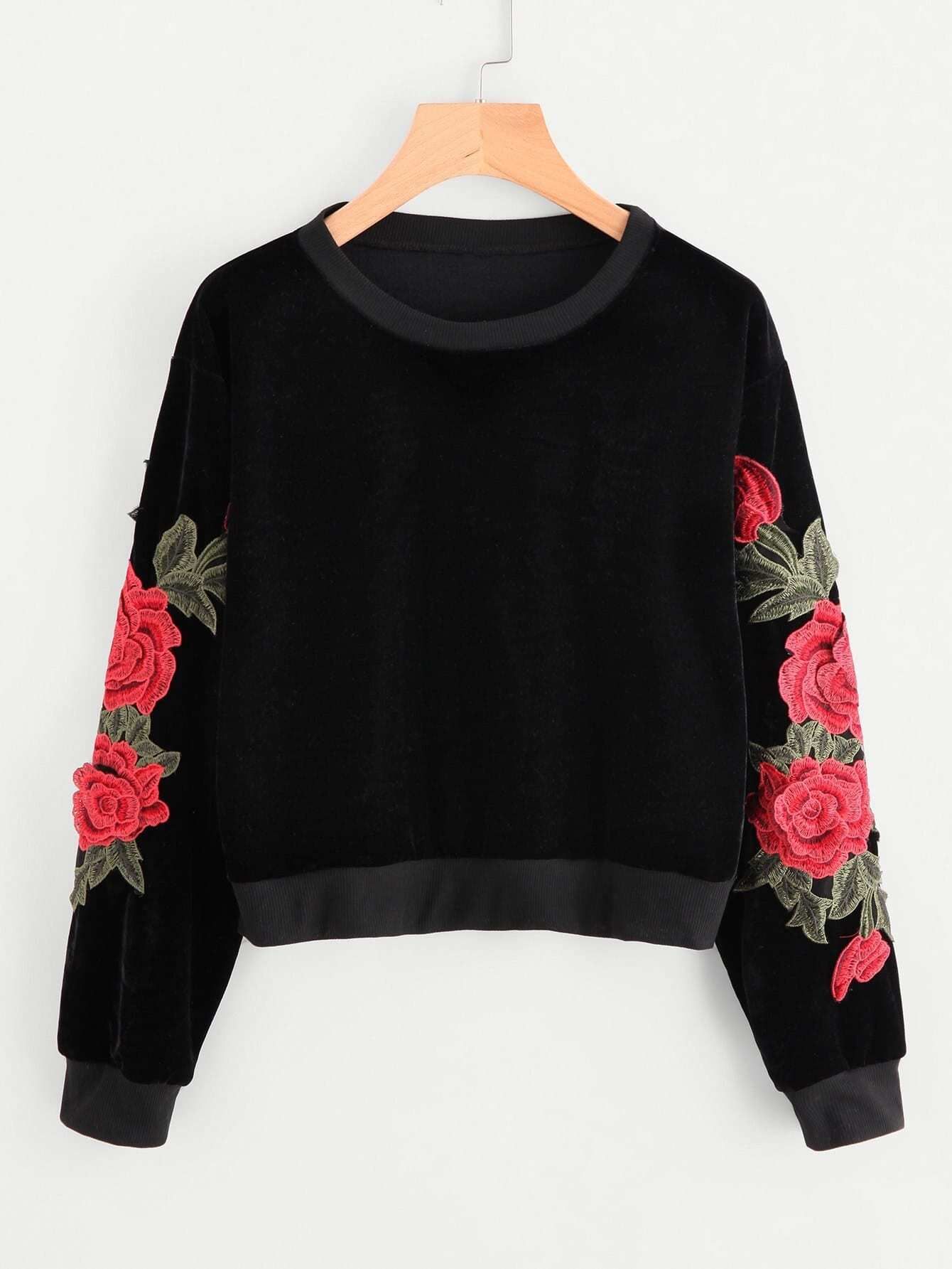 Rose Embroidered Applique Sweatshirt | SHEIN