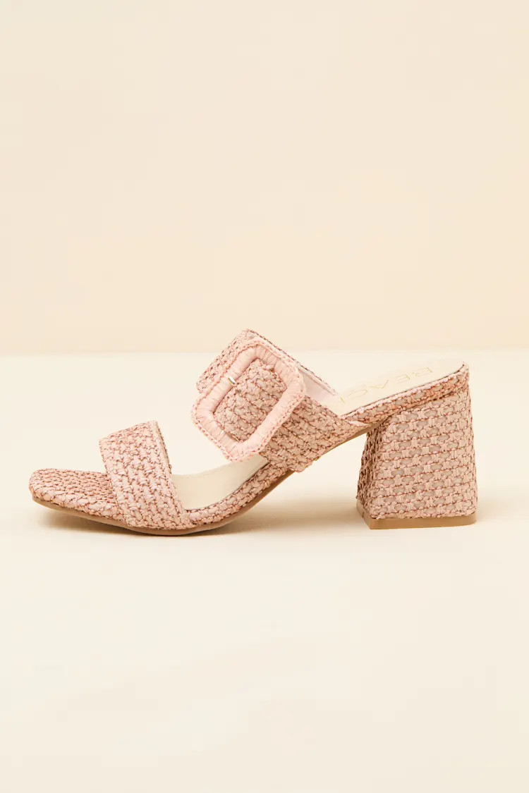 Lucy Blush Raffia High Heel Slide Sandals | Lulus