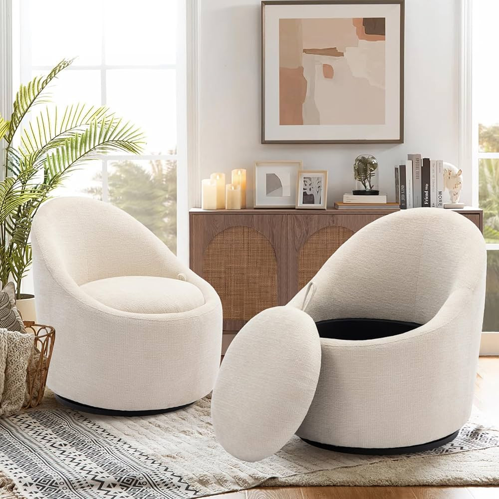 Swivel Barrel Accent Chair Set of 2, 360 Swivel with Hidden Storage, Modern Small Round Accent Ch... | Amazon (US)