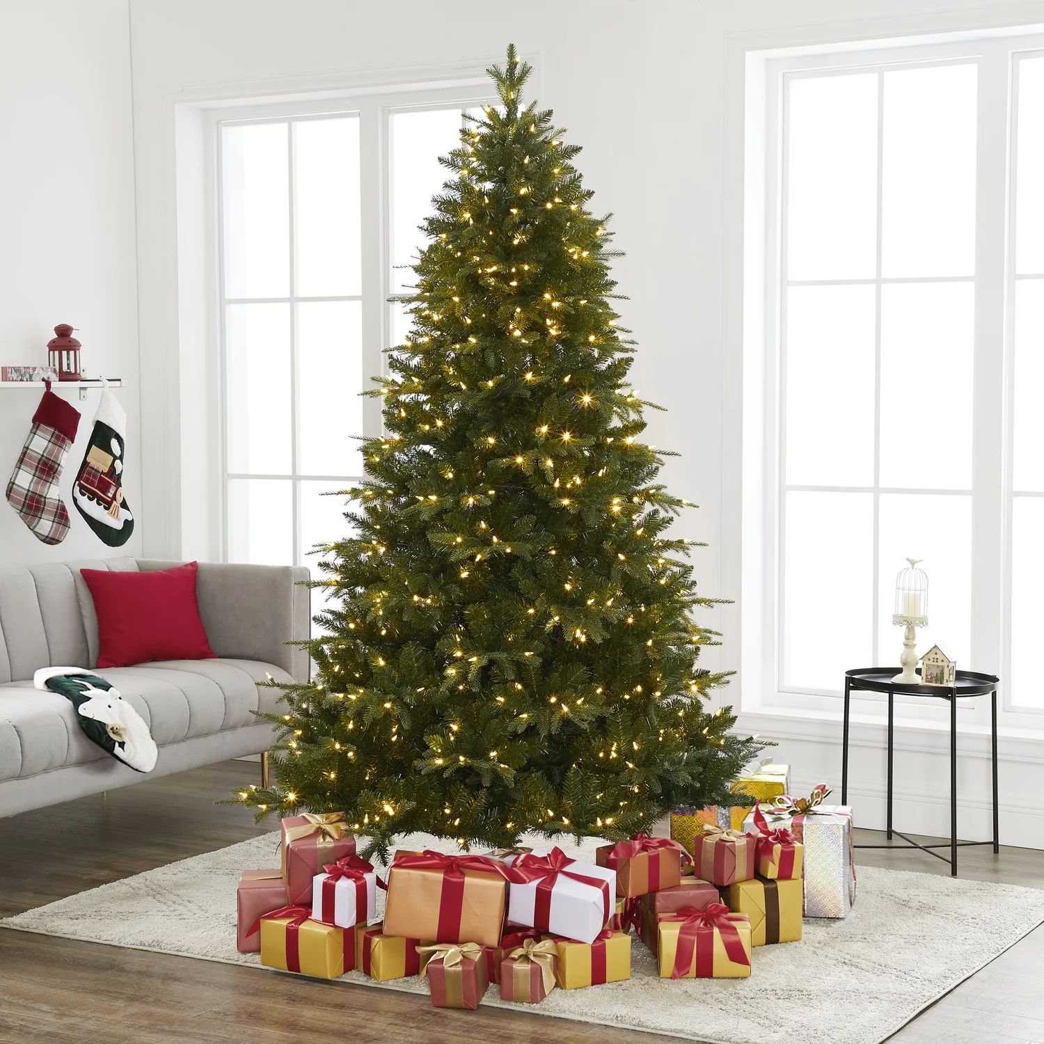 Naomi Home Traditional Artificial Fir Christmas Tree with Lights-Color:Green,Size:7.5 ft | Walmart (US)