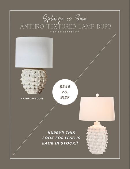 Shop this beautiful Anthropologie look for less textured lamp! 

#LTKhome #LTKstyletip #LTKsalealert