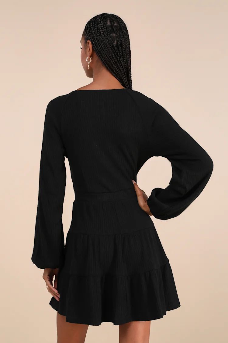 Adorable Option Black Long Sleeve Mini Sweater Dress | Lulus