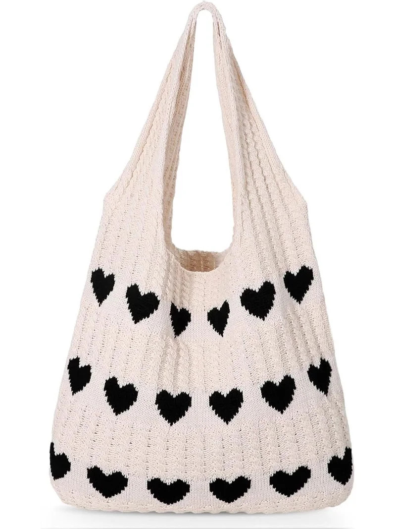 SUOSDEY Summer Beach Tote Bag for Women with Heart Knit,Hollow Crochet Shoulder Bag Aesthetic Boh... | Walmart (US)