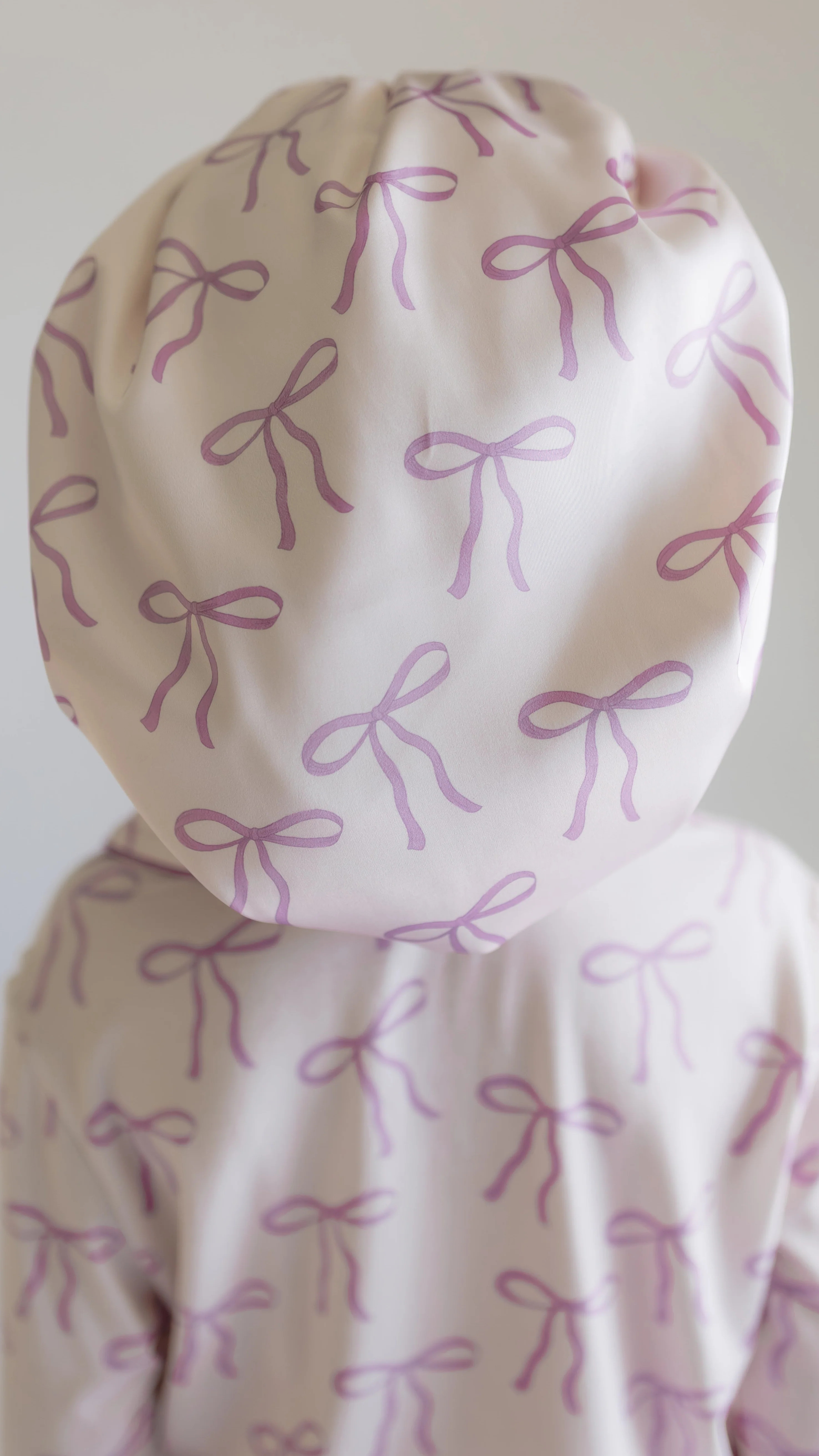 Kids Satin Bonnet in Purple Bows | Silks Design