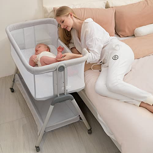 ANGELBLISS Baby Bassinet Bedside Sleeper, Easy Folding Portable Bassinet for Baby with Wheels, Adjustable Height, Included Mattress (Beige) | Amazon (US)
