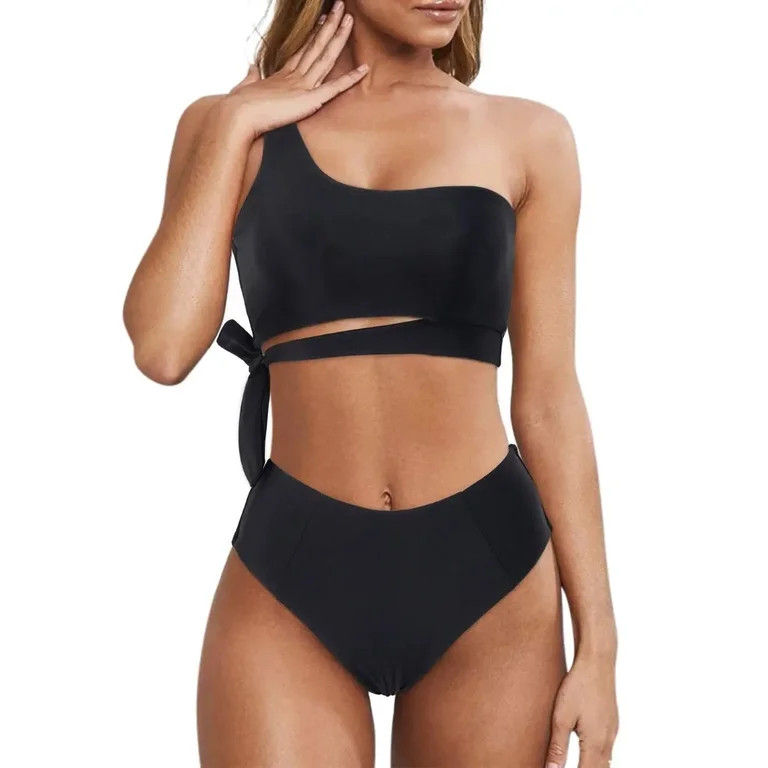 MOSHU One Shoulder Womens Bikini Sets High Waisted Bathing Suits for Women Tie High Cut Swimsuits | Walmart (US)
