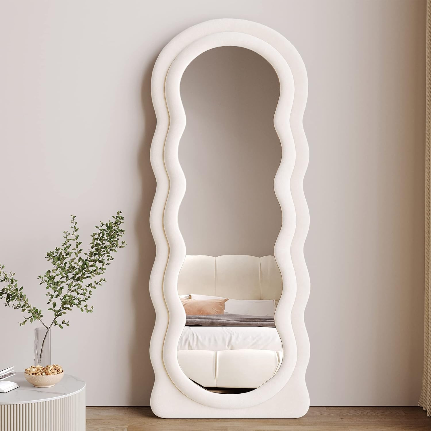 Honyee Full Length Mirror, 63" x 24" Floor Mirror, Flannel Wrapped Wooden Frame Wall Mirror, Irre... | Amazon (US)