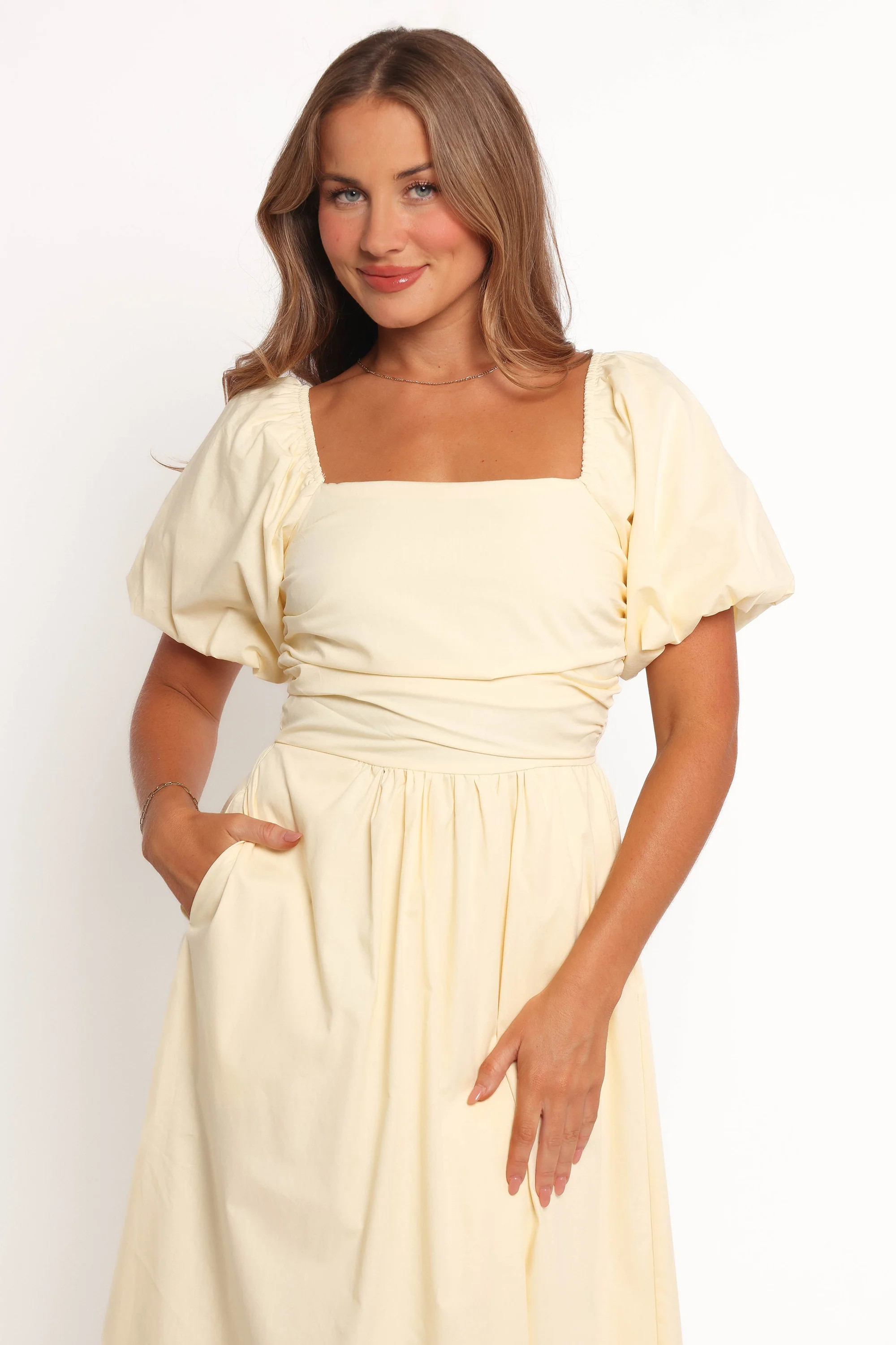 Clo Puff Sleeve Midi Dress - Yellow | Petal & Pup (US)