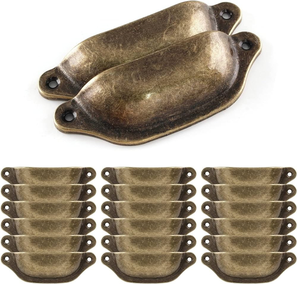Zorveiio 20pcs Antique Bronze 3 Inch Hole to Hole Bin Cup Drawer Pulls, Vintage Kitchen Cabinets ... | Amazon (US)