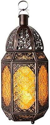 Lewondr Metal Glass Candle Lantern, Moroccan Style Portable Candle Holder Pavilion Shape Bowl Bot... | Amazon (US)
