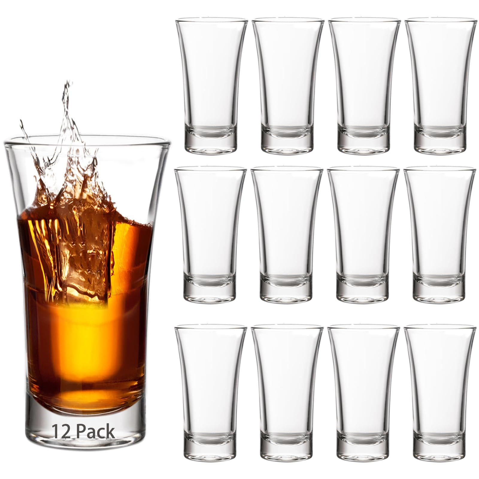 Ruckae 12 Pack 2 OZ Shot Glasses Set Clear Shot Glasses Bulk with Heavy Base Bar Cone Glass Shot ... | Amazon (US)