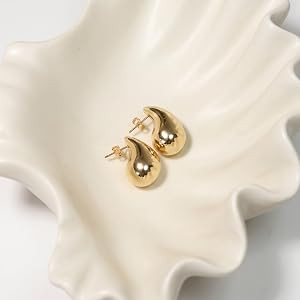 14K Gold Plated Large Puffy Teardrop Stud Earrings for Women, Lightweight Gold Statement Earrings... | Amazon (US)