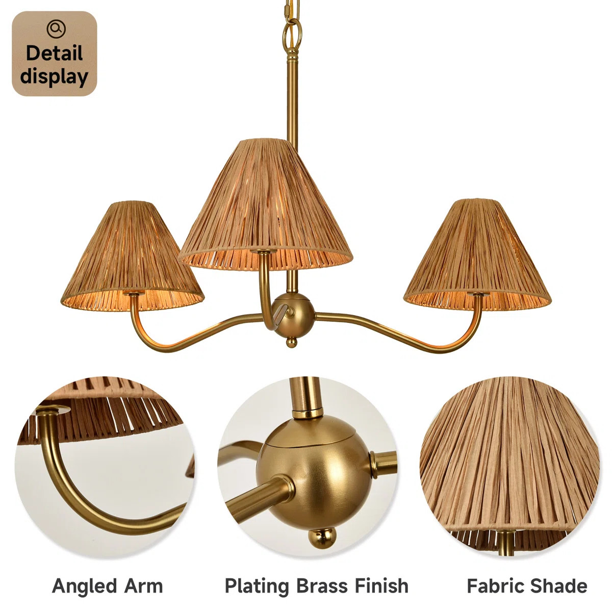 3-Light Adjustable Cone Pendant – Hand-Wrapped Paper Shades, Brass-Copper Finish, Sloped-Ceilin... | Wayfair North America