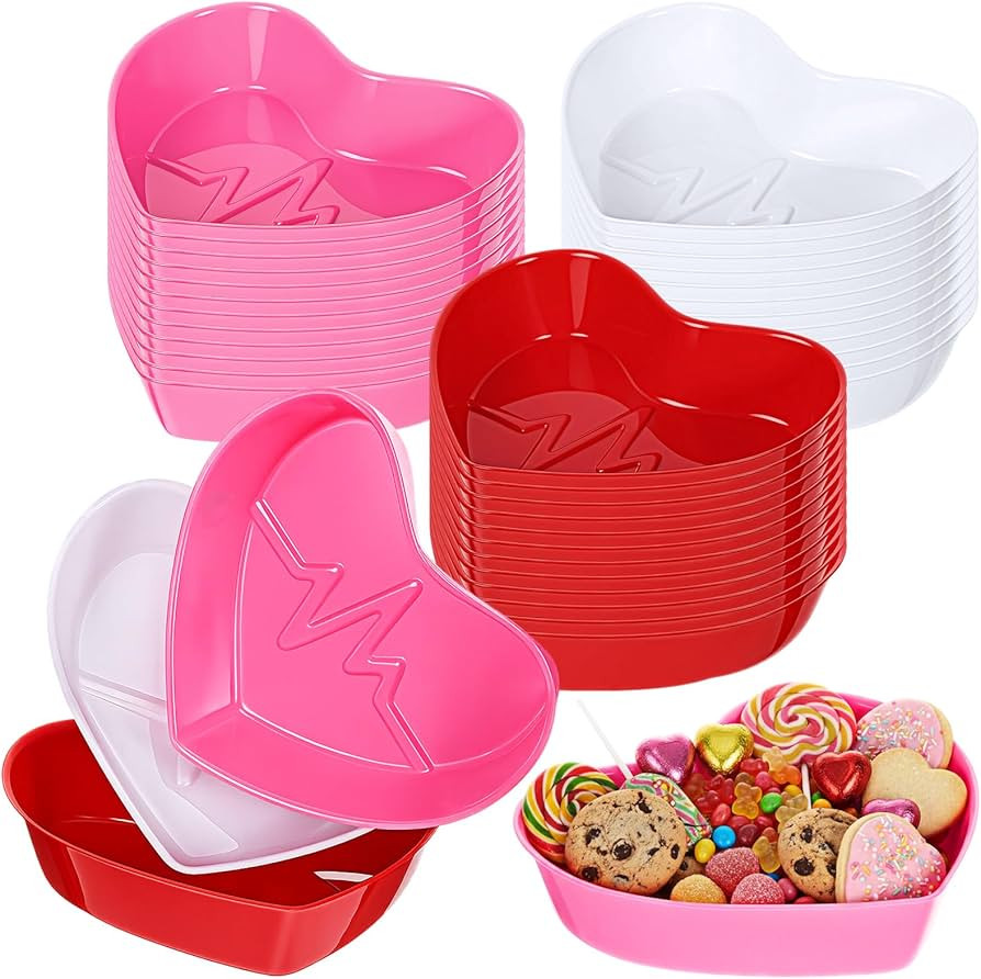 Cunhill 36 Pcs Valentine Heart Shaped Tray Heart Dish Bowl Disposable Plastic Serving Tray Platte... | Amazon (US)