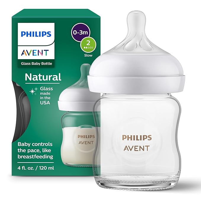 Philips Avent Natural Glass Baby Bottle with Natural Response Nipple (Slow Flow, Flow 2), 4oz, SC... | Amazon (US)