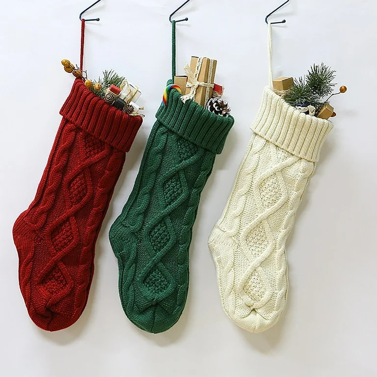 Christmas Stockings: 1Pair 18 Inch Cream White Cable Knit Christmas Stockings, Rustic Hanging Xma... | Walmart (US)