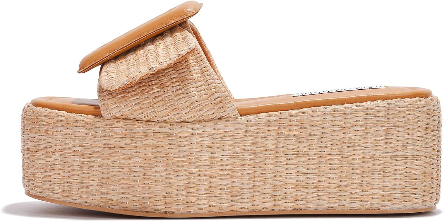 Cape Robbin Indi Platform Raffia Sandals for Women, Women's Slip On Shoes with Buckle | Amazon (US)