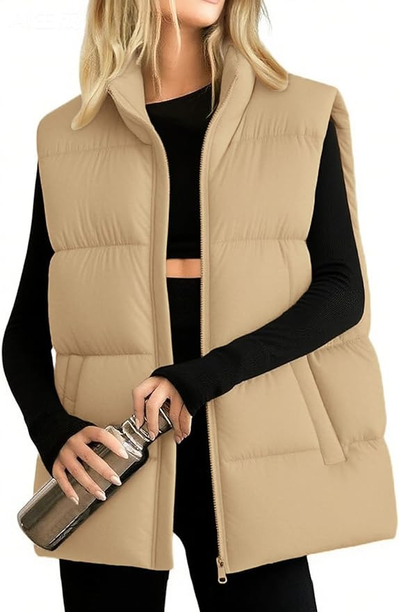 Xiaoxuemeng Womens Puffer Vest Oversized Collared Sleeveless Puffer Jacket Zip Up Lightweight Bub... | Amazon (US)