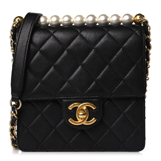 Goatskin Quilted Chic Pearls Flap Black | FASHIONPHILE (US)