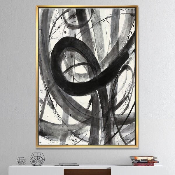 Designart 'Black and White Minimalistic Painting' Modern & Transitional Framed Canvas - Grey | Bed Bath & Beyond