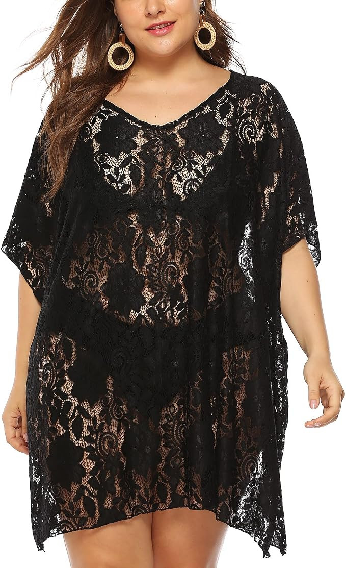 FINIZO Women's Swimsuit Beach Cover Up Lace Bikini Beachwear Plus Size Beach Bikini See Through S... | Amazon (US)