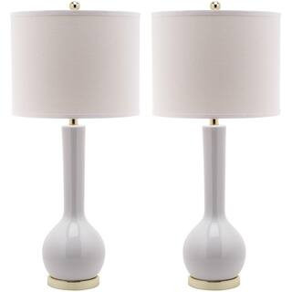 SAFAVIEH Mae 30.5 in. White Long Neck Ceramic Table Lamp with Off-White Shade (Set of 2) LIT4091A... | The Home Depot