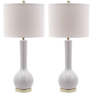 SAFAVIEH Mae 30.5 in. White Long Neck Ceramic Table Lamp with Off-White Shade (Set of 2) LIT4091A... | The Home Depot