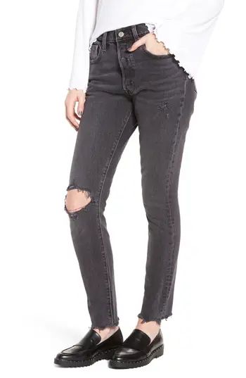 Women's Levi's 501 High Waist Ripped Skinny Jeans, Size 24 x 28 - Black | Nordstrom