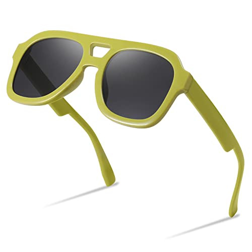 FEISEDY Vintage Aviator Sunglasses Double Bridge Women Men Large Square Thick Frame Trendy Eyewea... | Amazon (US)