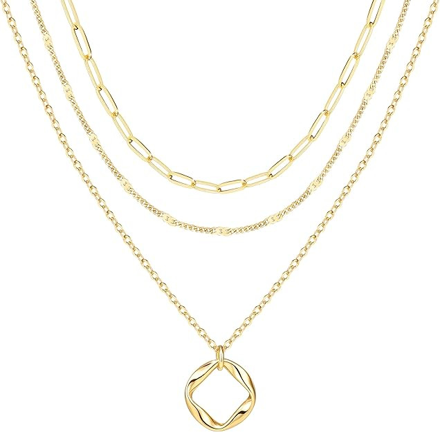 Layered Gold Necklaces for Women,Stackable Dainty 14K Gold Silver Plated Trendy Circle Paperclip ... | Amazon (US)