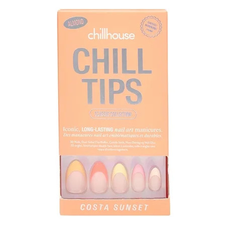 Chillhouse Chill Tips - French Press On Nails Costa Sunset Almond Medium Orange and Pink Yellow 30 Fake Nails | Walmart (US)