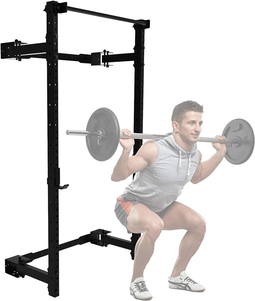 PRx Performance Wall Mounted Folding Power Squat Rack - Heavy Duty Adjustable Pull Up Bar, Space ... | Amazon (US)