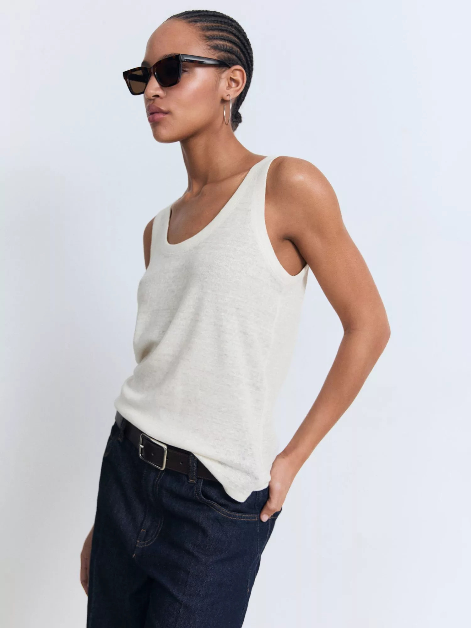 Mango Lini Strappy Pure Linen Top, Light Beige | John Lewis (UK)