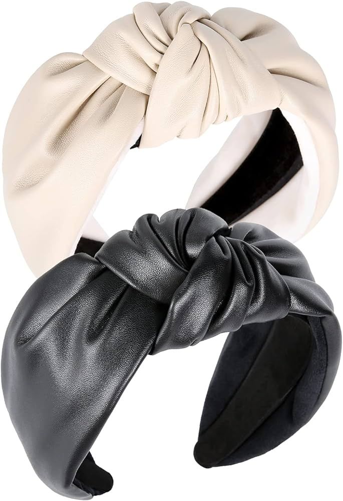 QIANXUAN Wide Hair Bands For Women Black Cloth Headband Tie For Women Leather Headbands For Women... | Amazon (US)