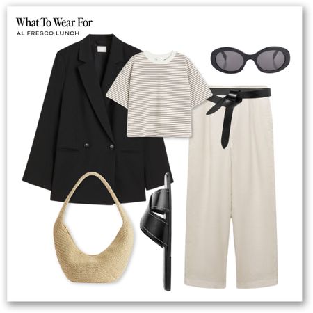 Styling a black blazer 🖤

Cream wide leg trousers, black sandals, striped T-shirt, casual smart, spring fashion, woven bag, straw, high street fashion 

#LTKeurope #LTKSeasonal #LTKstyletip