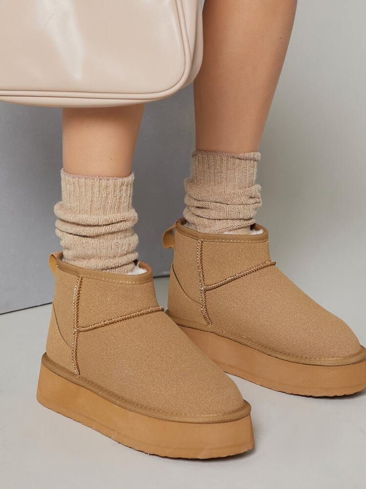 SHUZIA Faux Suede Minimalist Flatform Booties | SHEIN