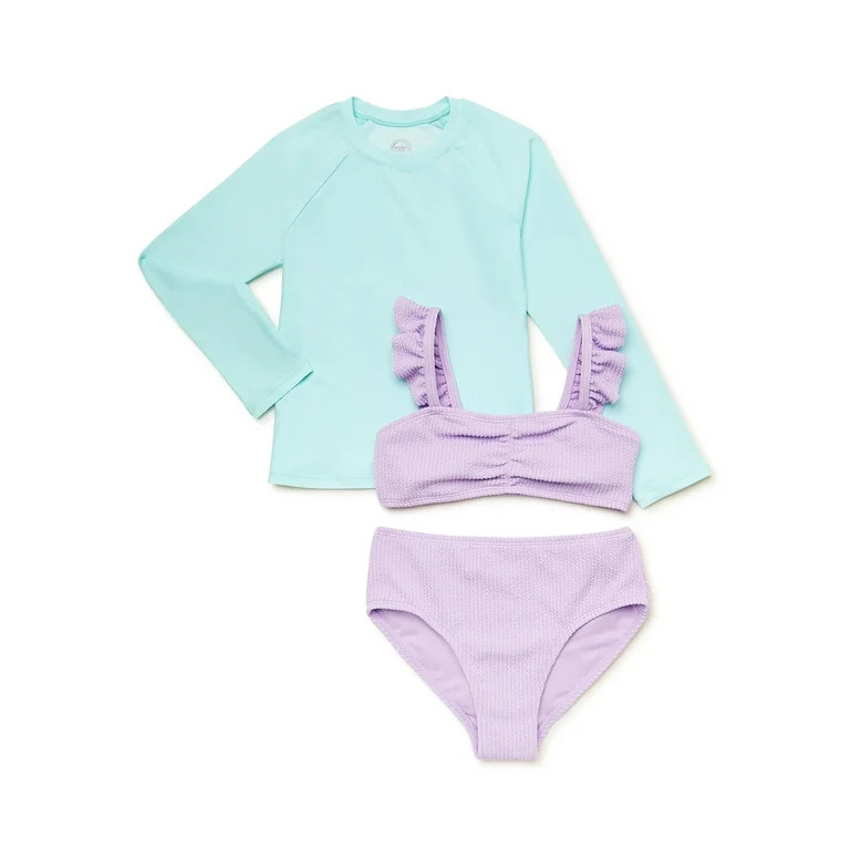 Wonder Nation Girl's Bikini and Long Sleeve Rash Guard Set, Size 4-18 | Walmart (US)