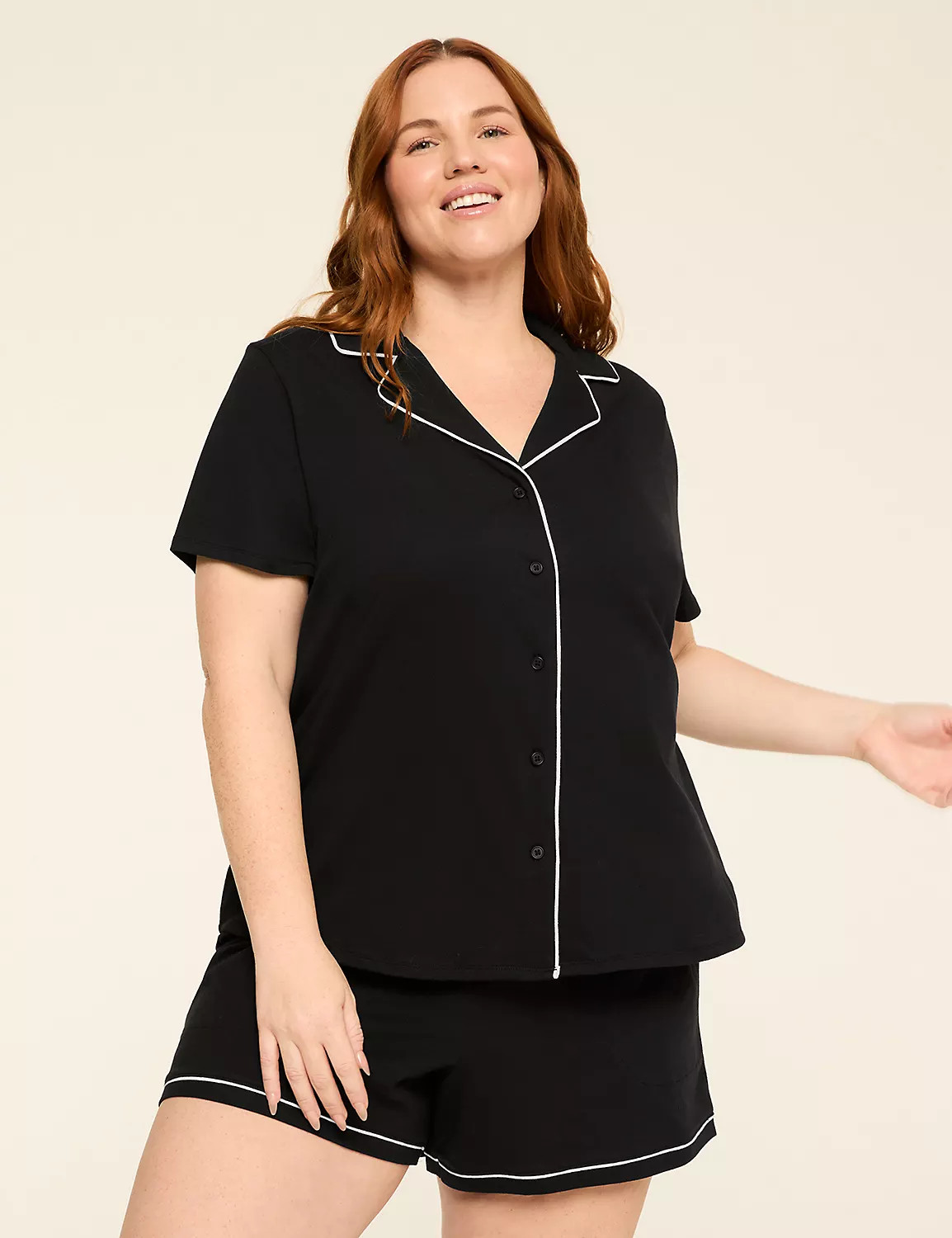 Comfy Cotton Notch-Neck Top & Short PJ Set | Lane Bryant (US)