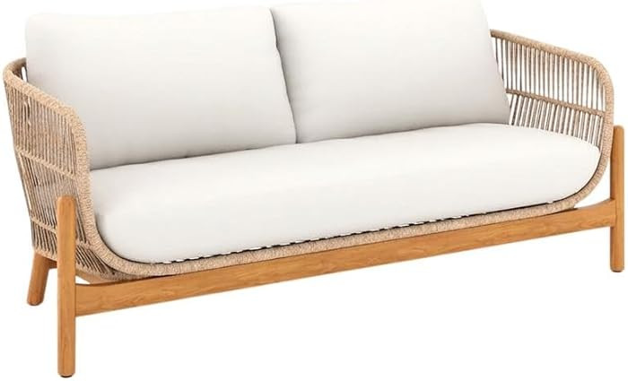 Beige Linen Wood Patio Loveseat, Outdoor Sofas, Loveseats, Comfortable Solid Color, Durable Woode... | Amazon (US)