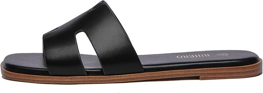 Rihero Women's Dressy Flat Sandals Comfortable Slip On Leather Slide Sandals | Amazon (US)