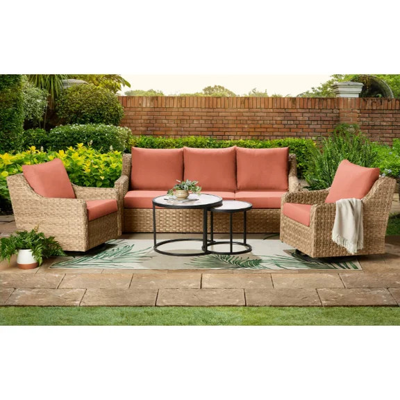 Better Homes & Gardens River Oaks Outdoor 5-Piece Wicker Conversation Set with Patio Cover,  Red | Walmart (US)